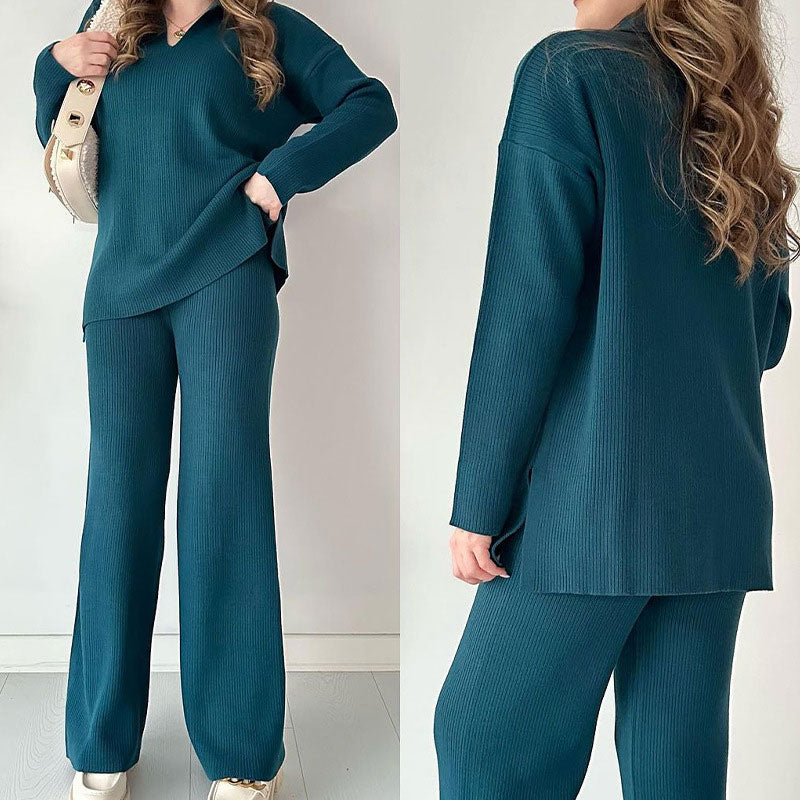Conjunto Lounge de Dos Piezas con Top y Pantalón de Pierna Ancha para Mujer | Ideal para Uso Diario Informal