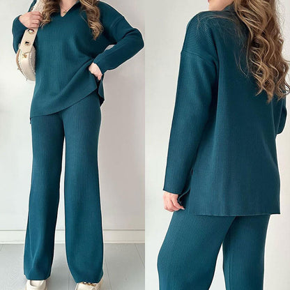 Conjunto Lounge de Dos Piezas con Top y Pantalón de Pierna Ancha para Mujer | Ideal para Uso Diario Informal