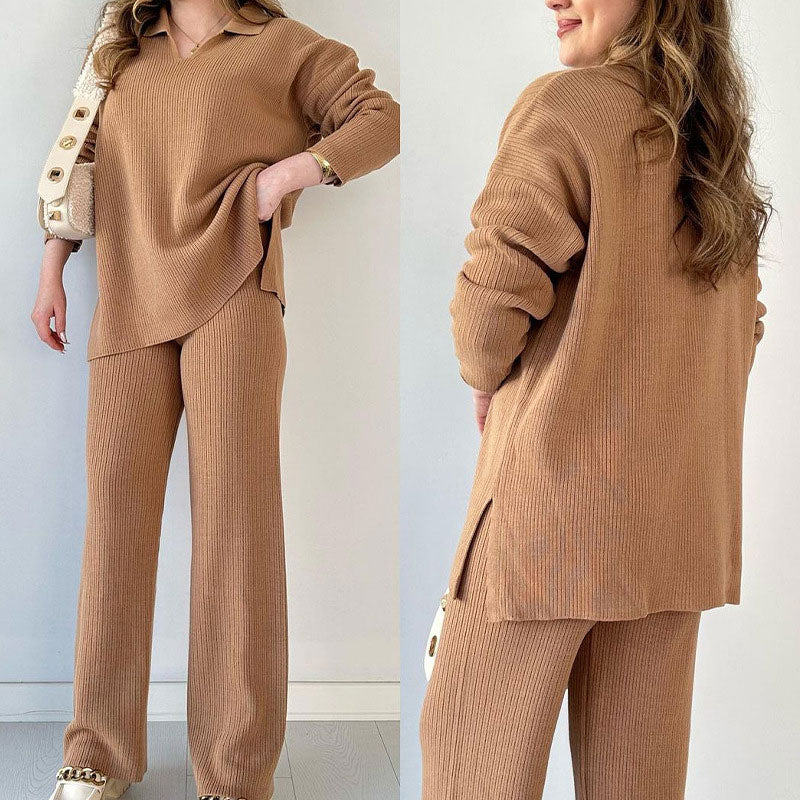 Conjunto Lounge de Dos Piezas con Top y Pantalón de Pierna Ancha para Mujer | Ideal para Uso Diario Informal