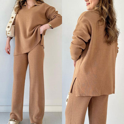 Conjunto Lounge de Dos Piezas con Top y Pantalón de Pierna Ancha para Mujer | Ideal para Uso Diario Informal