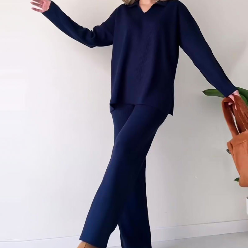 Conjunto Lounge de Dos Piezas con Top y Pantalón de Pierna Ancha para Mujer | Ideal para Uso Diario Informal