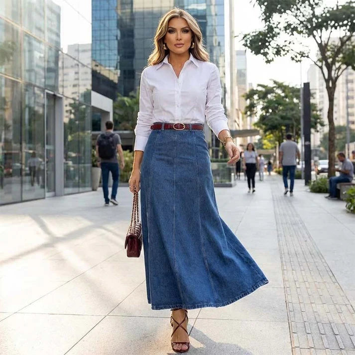 Falda Midi De Corte Evasé Con Talle Alto Y Cintura Ajustable Para Mujer | Ideal Para Uso Diario