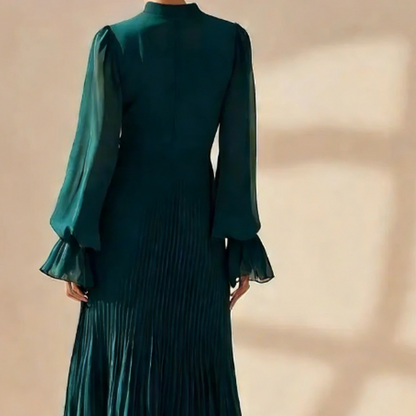 Vestido Midi Con Cuello Alto, Mangas Abullonadas Y Falda De Volantes Para Mujer | Ideal Para Uso Diario
