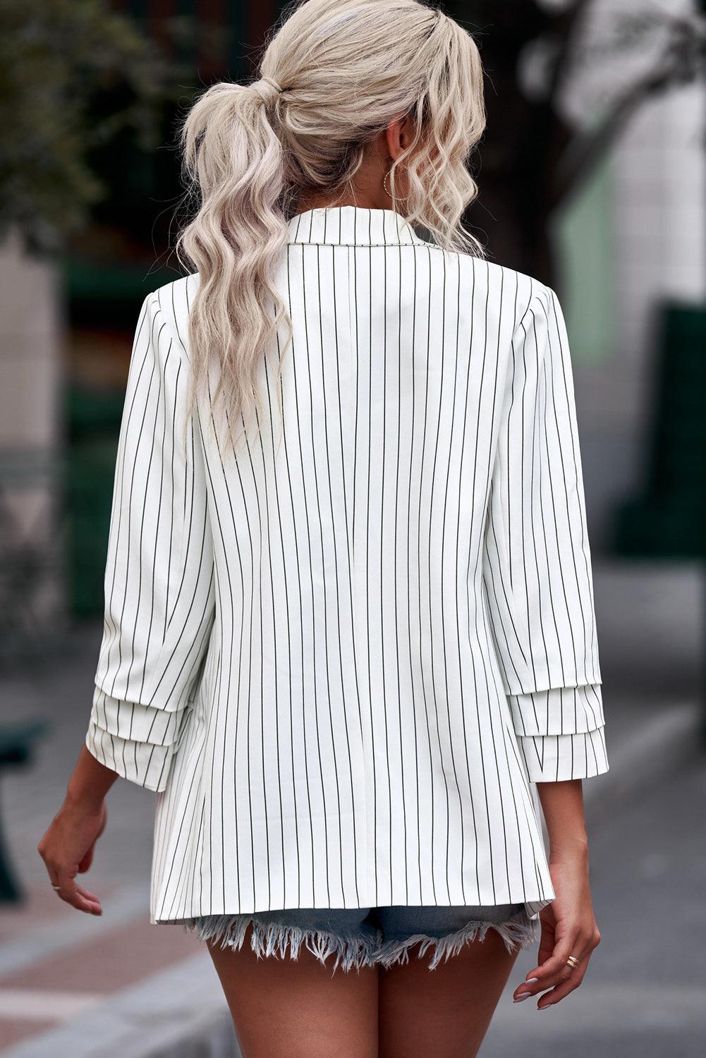 Chaqueta De Manga 3/4 Con Rayas Verticales Para Mujer | Ideal Para Uso Diario O Salidas Informales