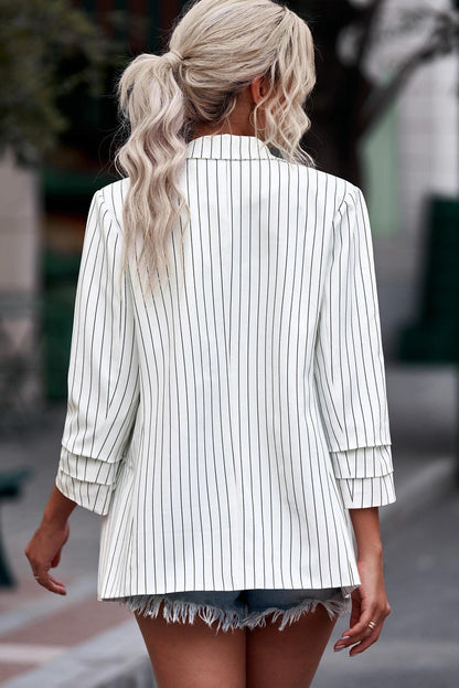 Chaqueta De Manga 3/4 Con Rayas Verticales Para Mujer | Ideal Para Uso Diario O Salidas Informales