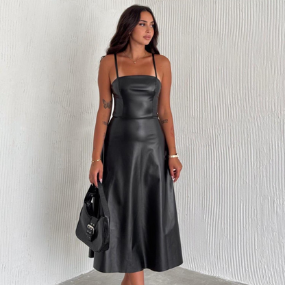 Vestido Midi Con Tirantes Finos Y Corsé Ajustado Para Mujer | Ideal Para Eventos De Noche