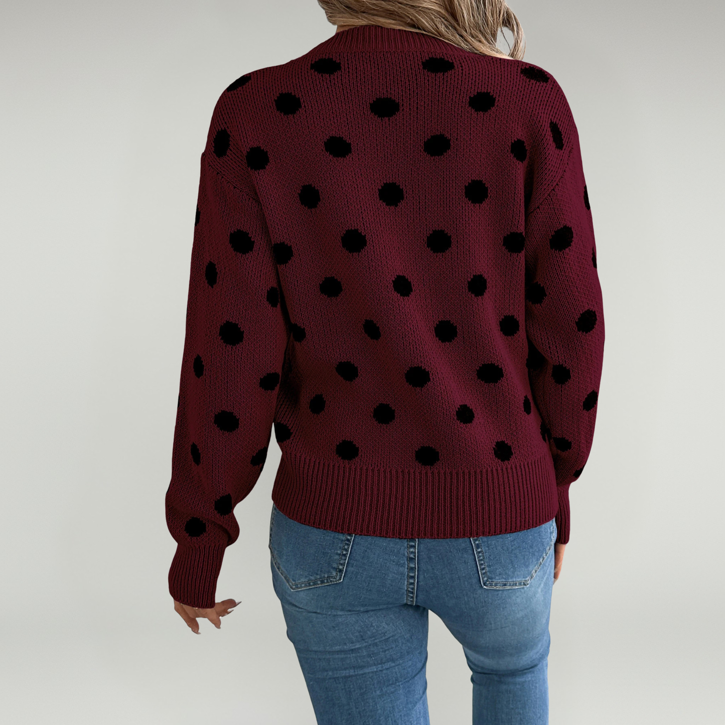 Jersey De Cuello Redondo Con Estampado De Lunares Y Mangas Farol Para Adultos | Ideal Para Otoño Y Uso Casual