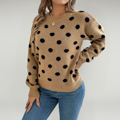 Jersey De Cuello Redondo Con Estampado De Lunares Y Mangas Farol Para Adultos | Ideal Para Otoño Y Uso Casual