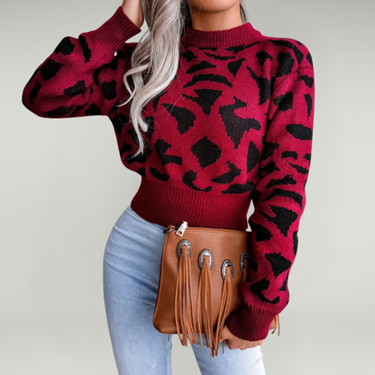 Jersey De Cuello Redondo Con Estampado Animal Y Mangas Largas Para Mujer | Ideal Para Uso Diario
