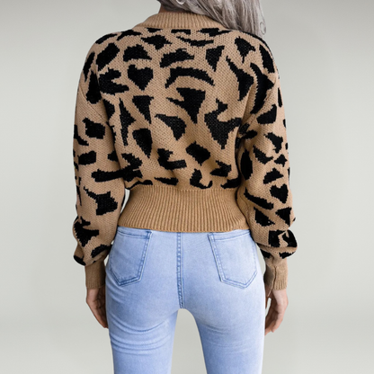 Jersey De Cuello Redondo Con Estampado Animal Y Mangas Largas Para Mujer | Ideal Para Uso Diario