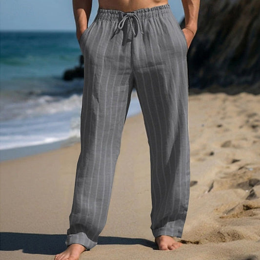 Pantalón De Corte Recto Con Cintura Elástica Y Rayas Verticales Para Hombre | Ideal Para Uso Diario