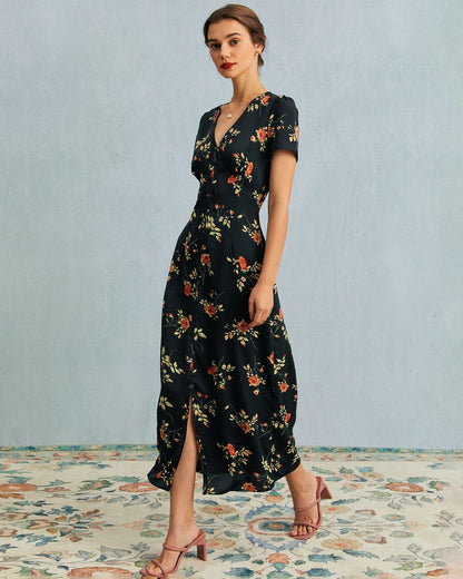 Vestido Midi Con Estampado Floral Y Botones Frontales Para Mujer | Ideal Para Uso Diario Y Ocasiones Informales