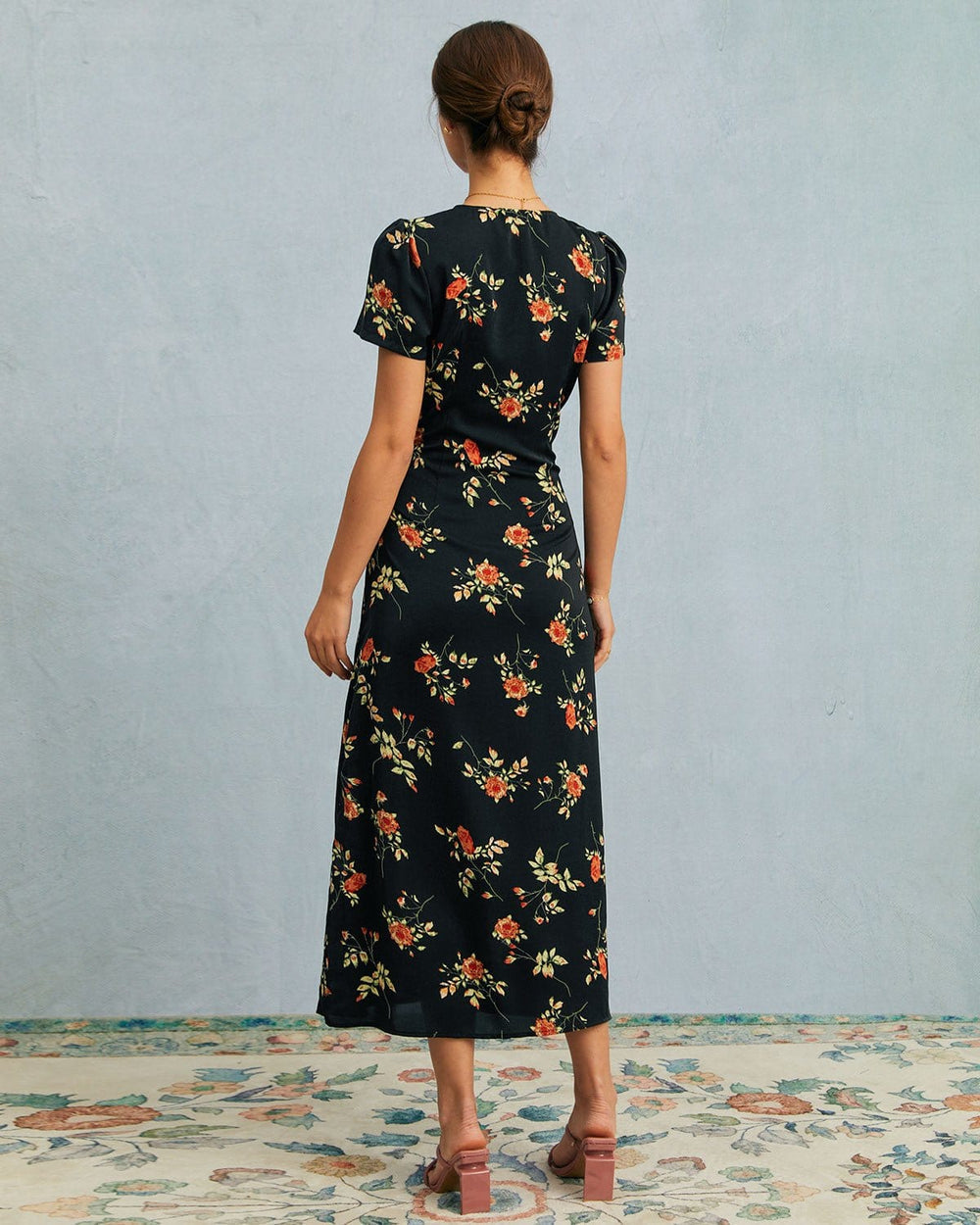 Vestido Midi Con Estampado Floral Y Botones Frontales Para Mujer | Ideal Para Uso Diario Y Ocasiones Informales
