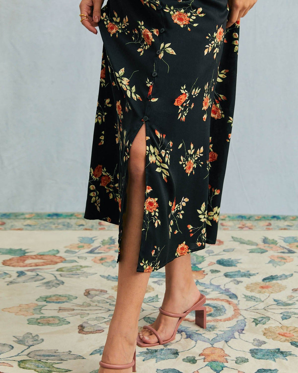 Vestido Midi Con Estampado Floral Y Botones Frontales Para Mujer | Ideal Para Uso Diario Y Ocasiones Informales