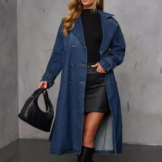 Trench Coat Largo Con Doble Botonadura Y Cinturón Integrado Para Mujer | Ideal Para Superposiciones De Entretiempo