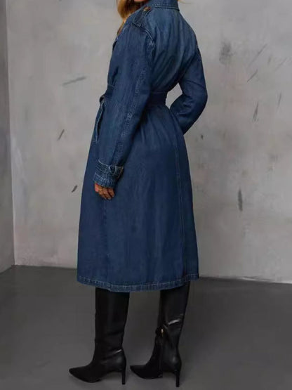Trench Coat Largo Con Doble Botonadura Y Cinturón Integrado Para Mujer | Ideal Para Superposiciones De Entretiempo