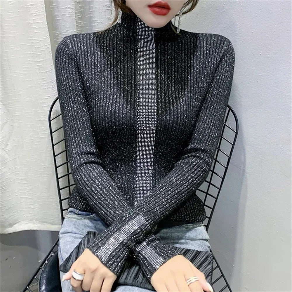 Jersey De Manga Larga Con Cuello Alto Y Corte Holgado Para Mujer | Ideal Para Invierno