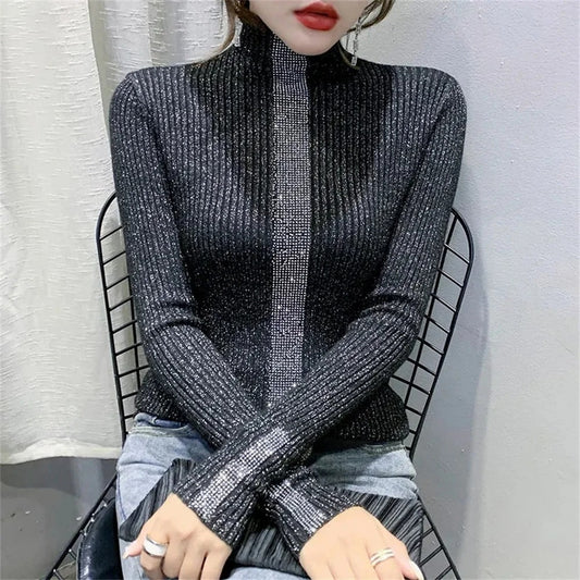 Jersey De Manga Larga Con Cuello Alto Y Corte Holgado Para Mujer | Ideal Para Invierno