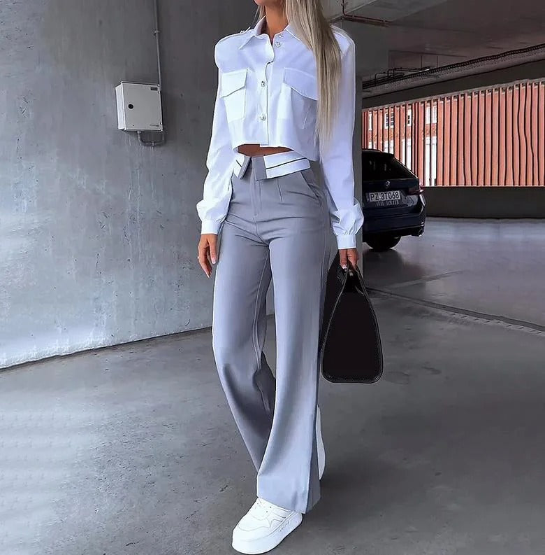 Conjunto De Dos Piezas Con Blazer Rayado Y Pantalón Con Cordón Para Adultos | Ideal Para Trabajo Y Reuniones