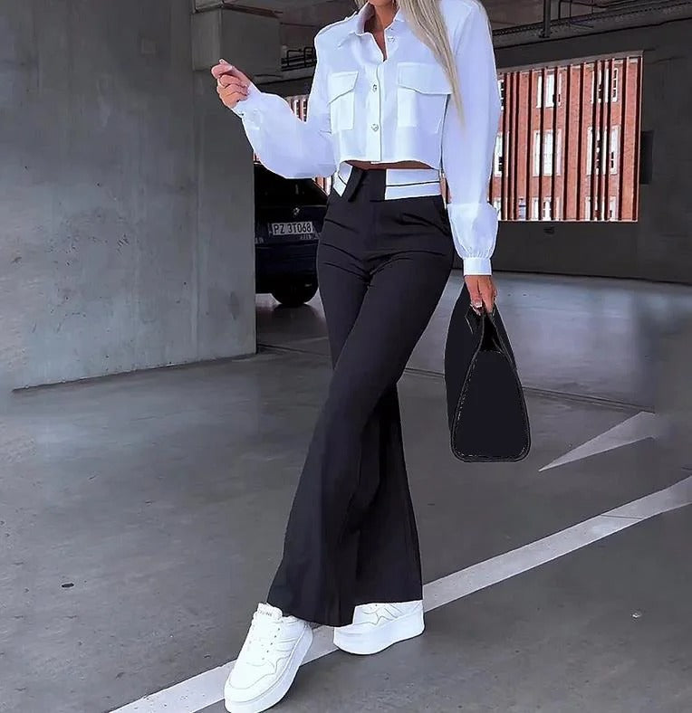 Conjunto De Dos Piezas Con Blazer Rayado Y Pantalón Con Cordón Para Adultos | Ideal Para Trabajo Y Reuniones