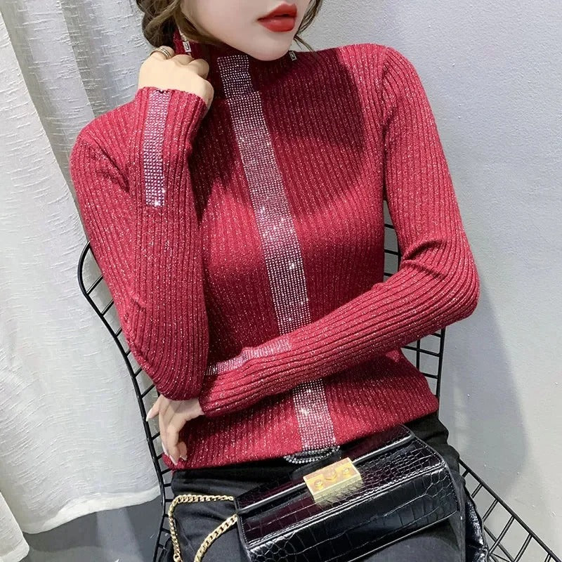 Jersey De Manga Larga Con Cuello Alto Y Corte Holgado Para Mujer | Ideal Para Invierno
