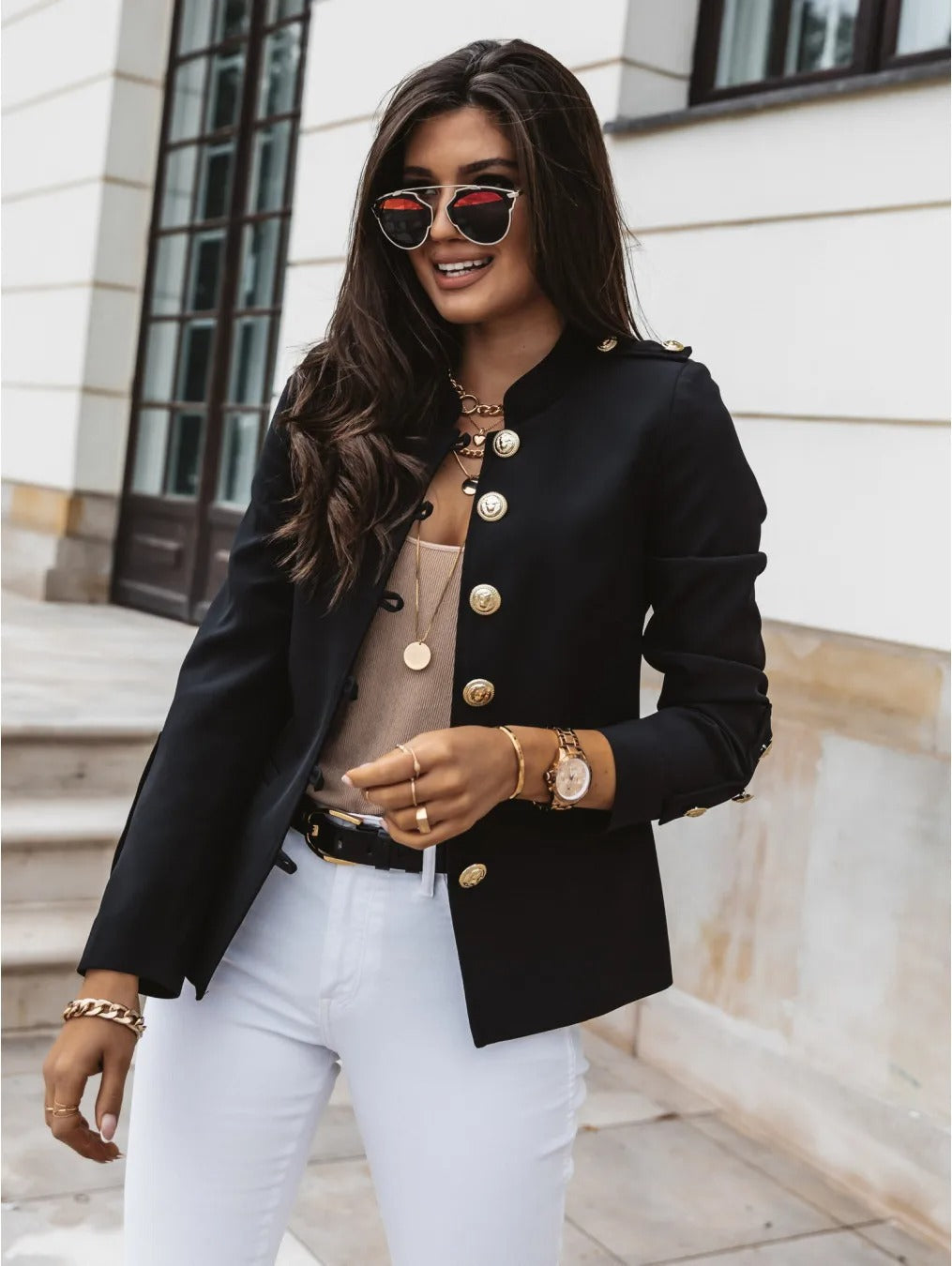 Blazer con Corte Ajustado y Encolure Redonda para Mujer | Ideal para Uso Profesional y Diario