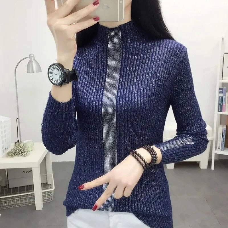 Jersey De Manga Larga Con Cuello Alto Y Corte Holgado Para Mujer | Ideal Para Invierno