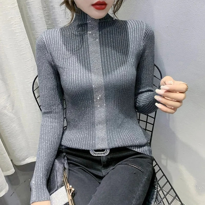 Jersey De Manga Larga Con Cuello Alto Y Corte Holgado Para Mujer | Ideal Para Invierno