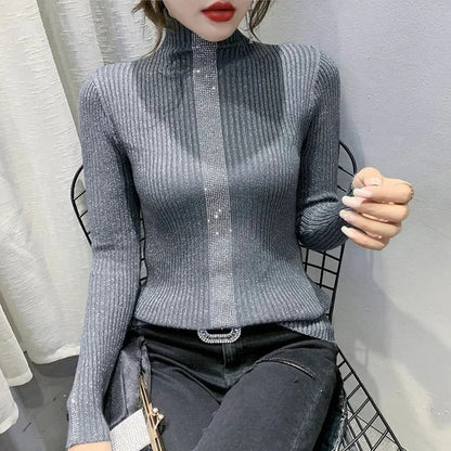 Jersey De Manga Larga Con Cuello Alto Y Corte Holgado Para Mujer | Ideal Para Invierno