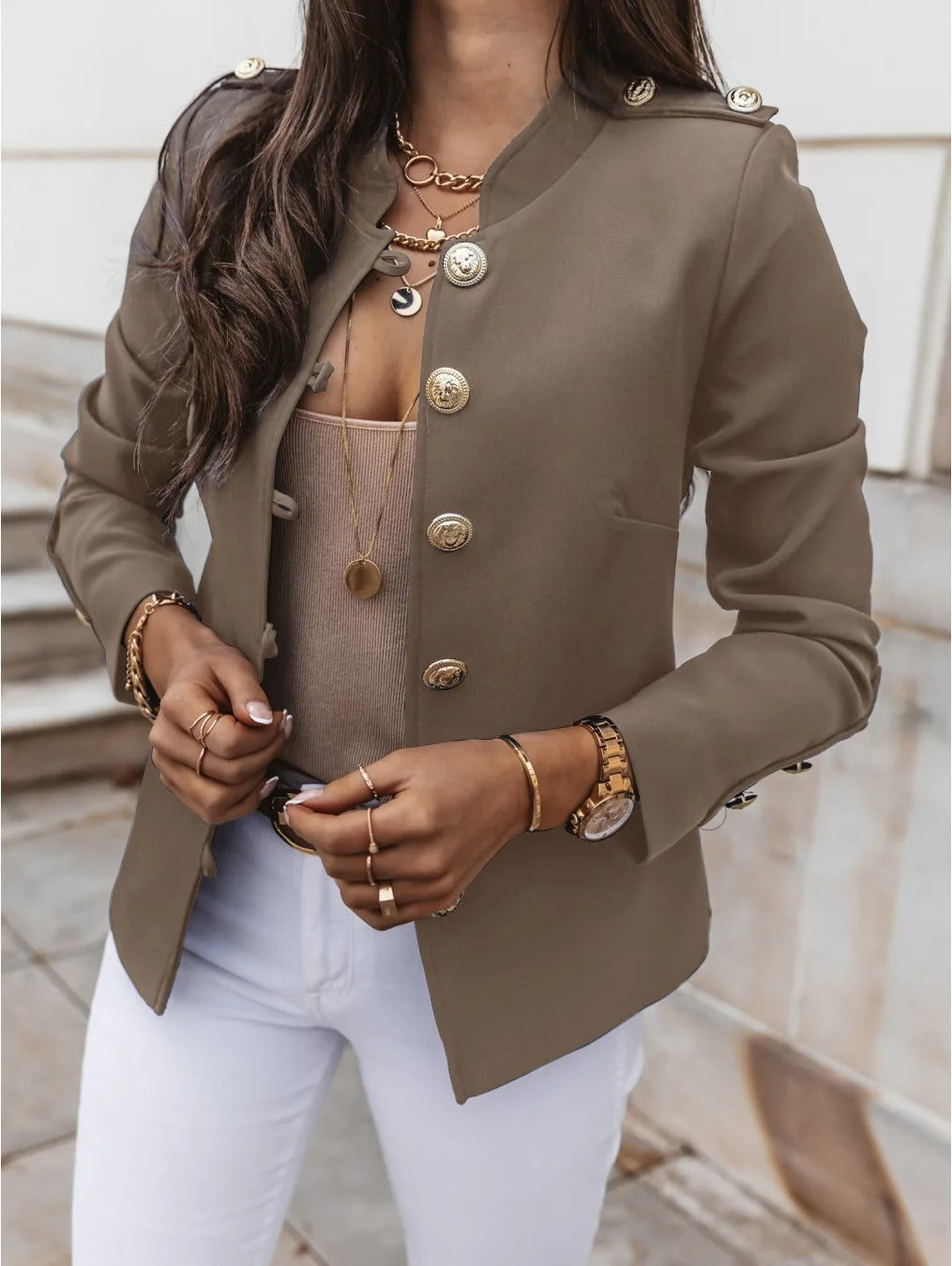 Blazer con Corte Ajustado y Encolure Redonda para Mujer | Ideal para Uso Profesional y Diario