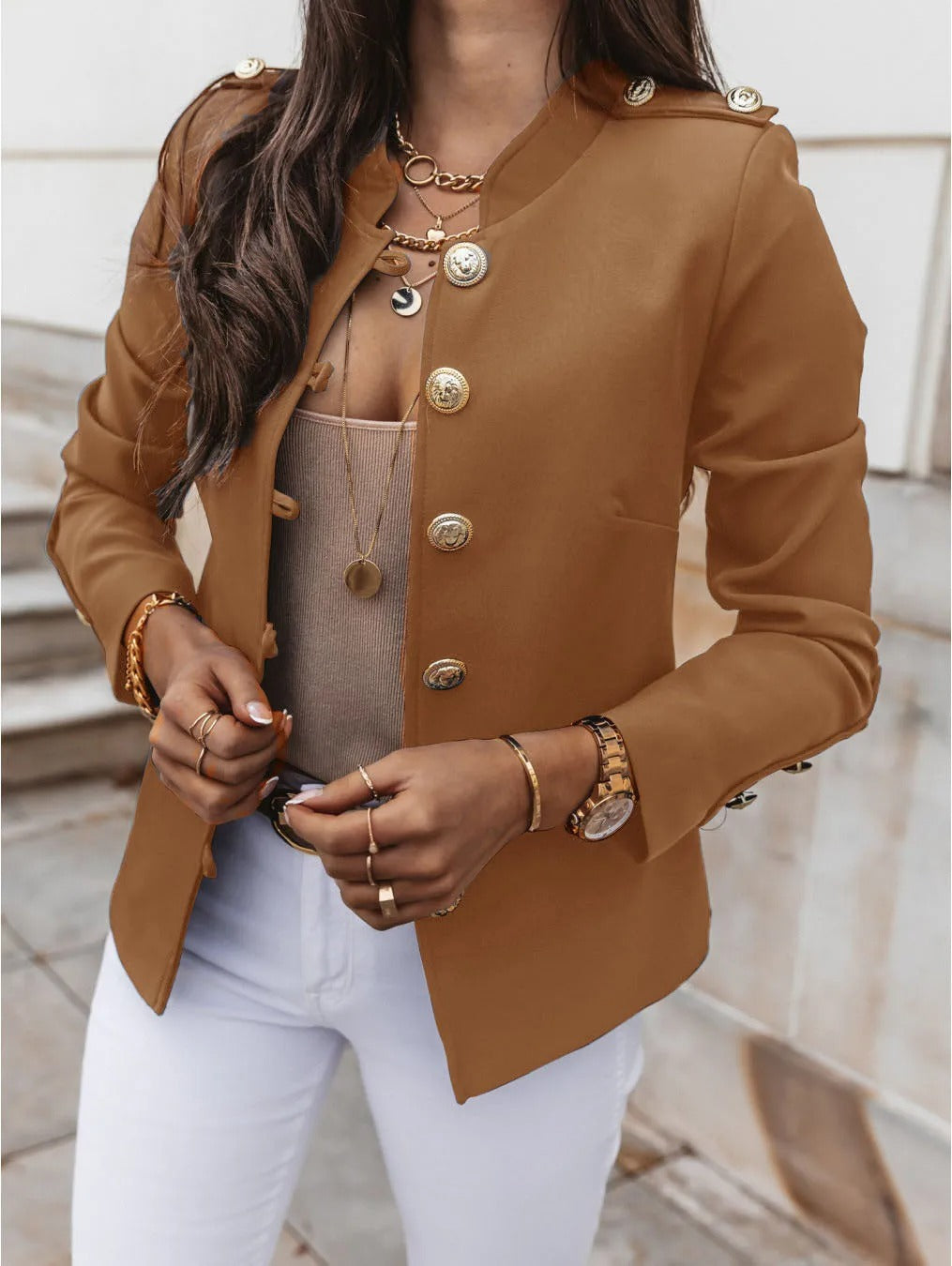 Blazer con Corte Ajustado y Encolure Redonda para Mujer | Ideal para Uso Profesional y Diario