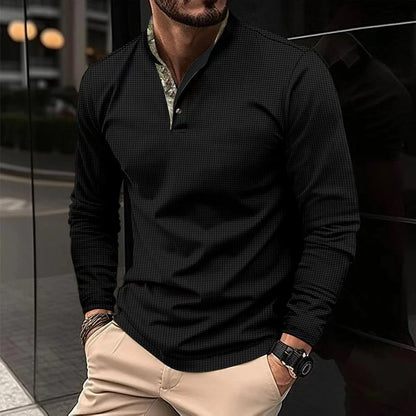 Polo De Manga Larga Con Cuello Colorido Y Cierre De Botones Para Hombre | Ideal Para Uso Diario Y Contextos Profesionales