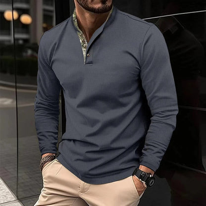 Polo De Manga Larga Con Cuello Colorido Y Cierre De Botones Para Hombre | Ideal Para Uso Diario Y Contextos Profesionales