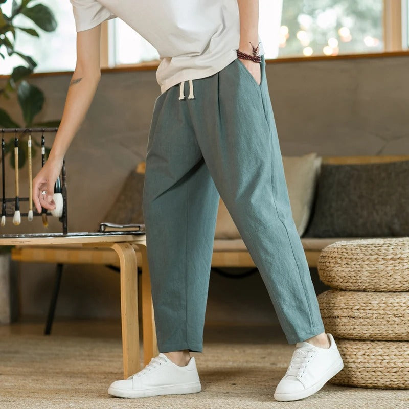 Pantalón De Corte Amplio Con Cintura Elástica Y Cordón Para Hombre | Ideal Para Uso Diario