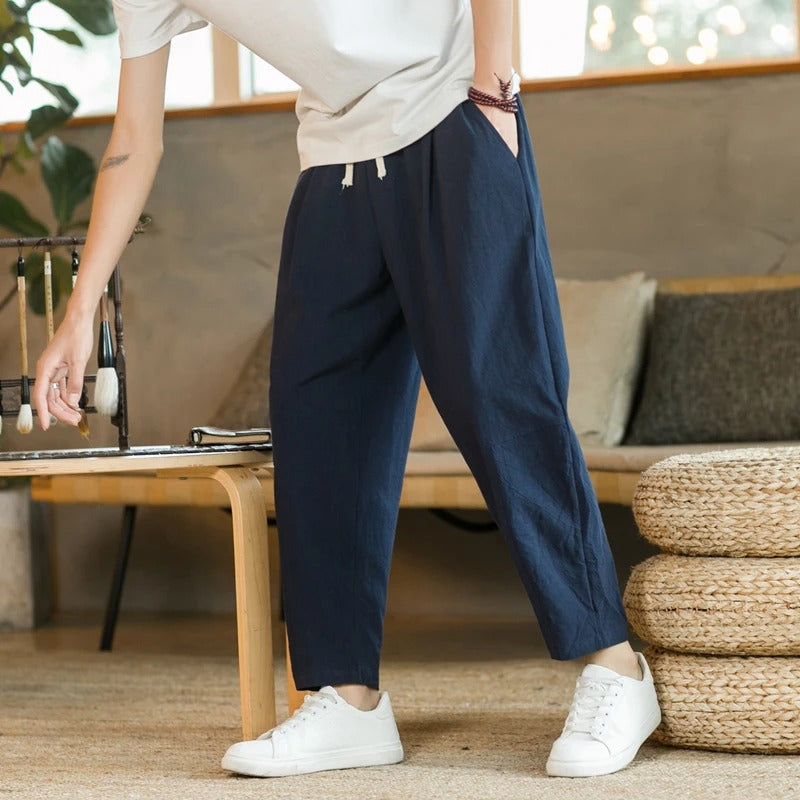 Pantalón De Corte Amplio Con Cintura Elástica Y Cordón Para Hombre | Ideal Para Uso Diario