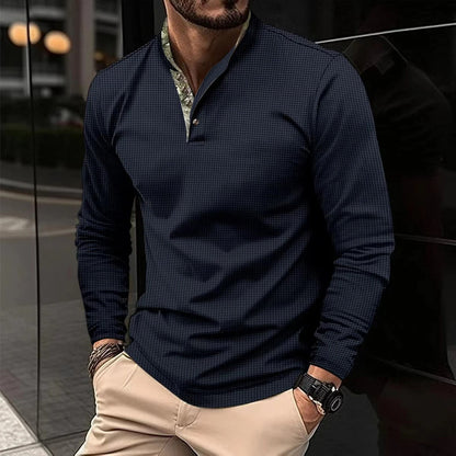 Polo De Manga Larga Con Cuello Colorido Y Cierre De Botones Para Hombre | Ideal Para Uso Diario Y Contextos Profesionales