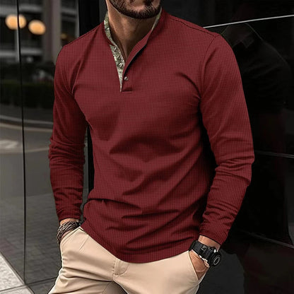 Polo De Manga Larga Con Cuello Colorido Y Cierre De Botones Para Hombre | Ideal Para Uso Diario Y Contextos Profesionales