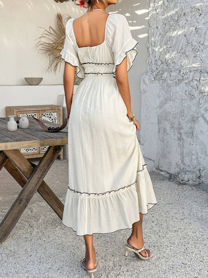 Vestido Midi con Cintura Elástica Fruncida para Mujer | Ideal para Salidas y Días de Verano