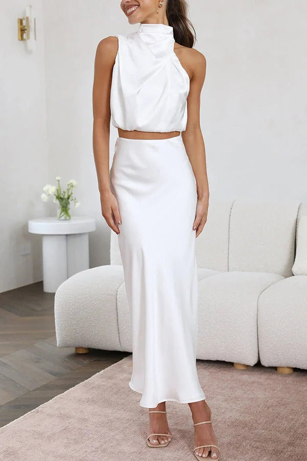 Conjunto con Top De Cuello Alto y Falda Larga para Mujer | Ideal para Eventos y Ceremonias