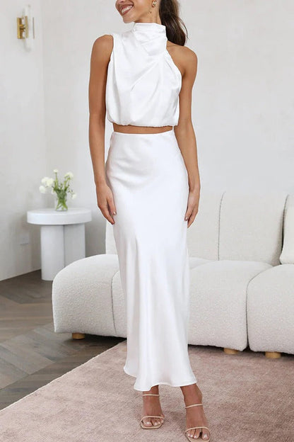 Conjunto con Top De Cuello Alto y Falda Larga para Mujer | Ideal para Eventos y Ceremonias