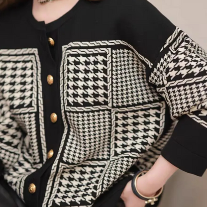 Gilet de Punto con Motivo de Cuadros y Cierre de Botones para Mujer | Ideal para Uso Diario