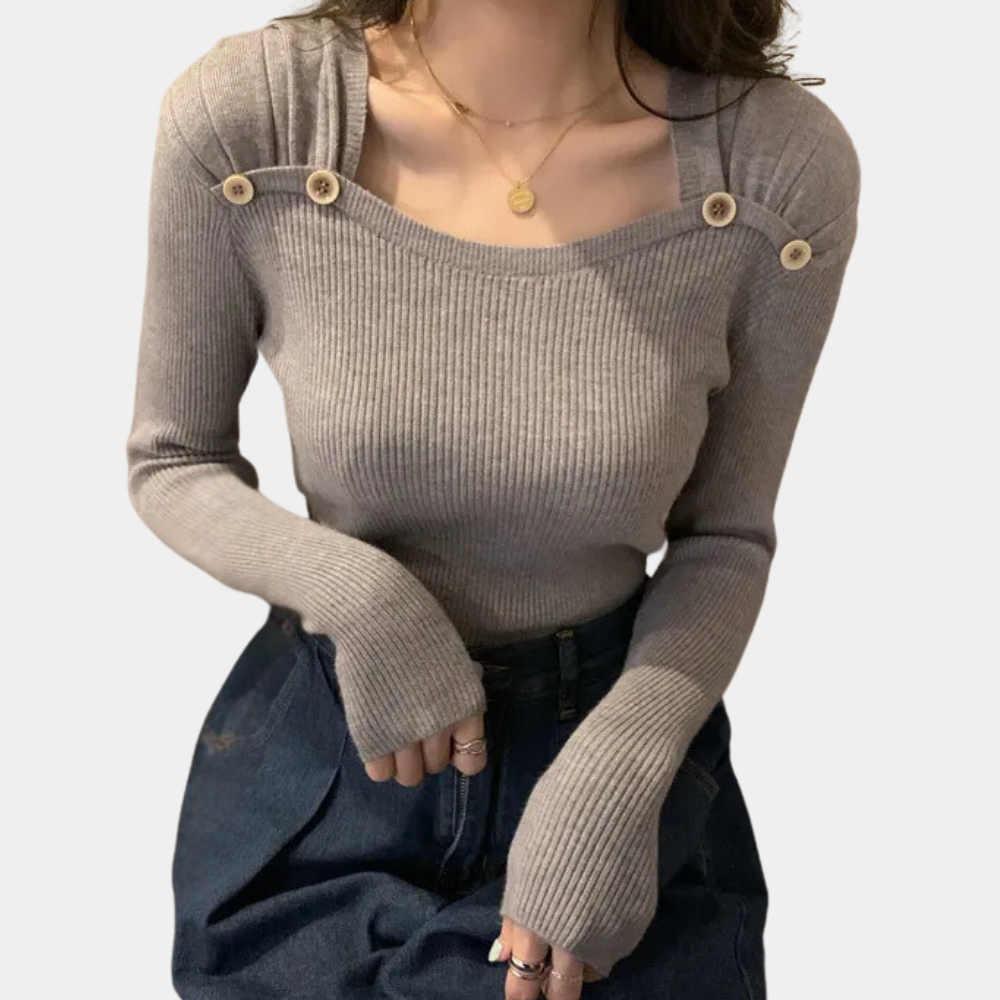 Jersey de Mujer con Cuello Cuadrado y Botones en Hombros | Ideal para Uso Diario