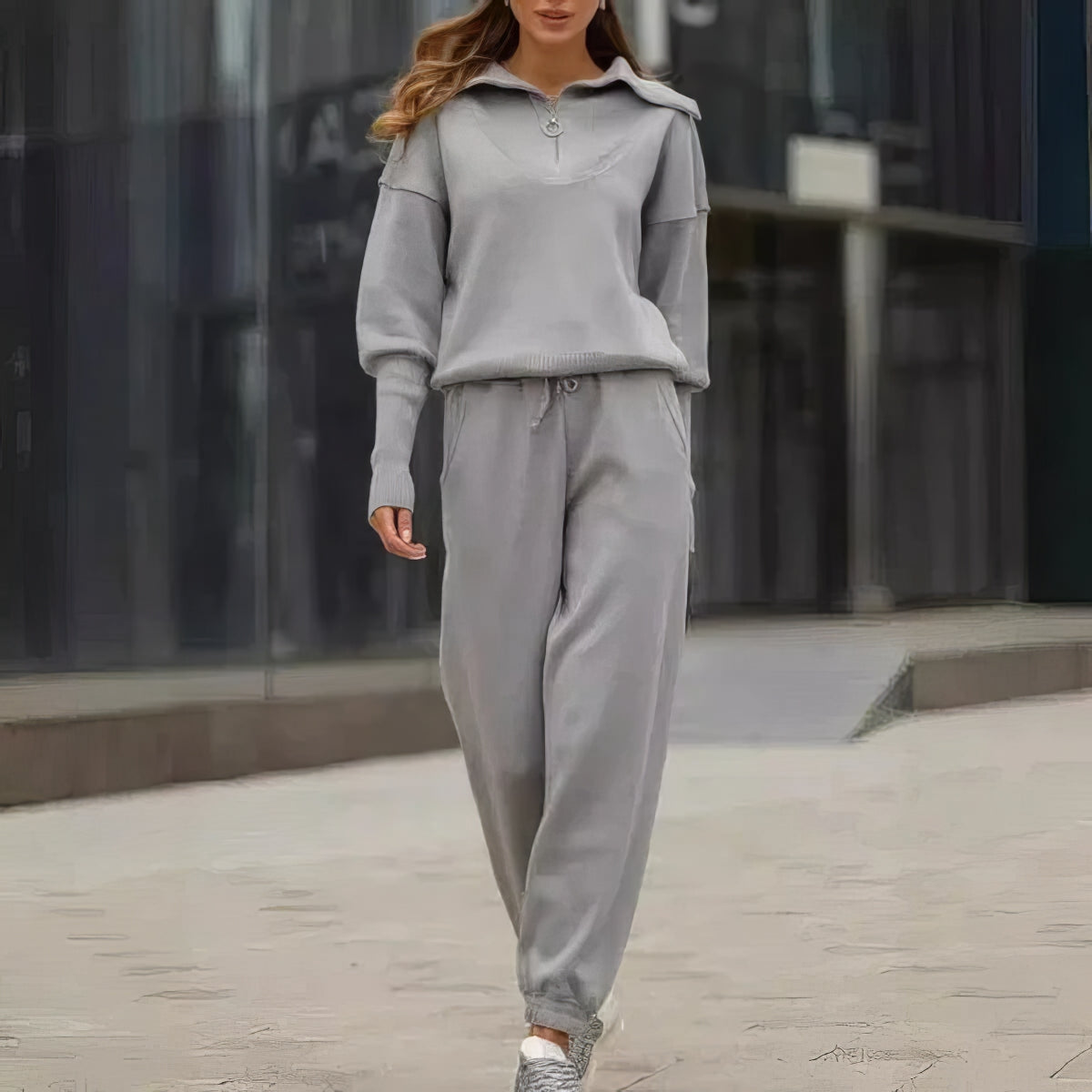 Conjunto de Dos Piezas con Top de Corte Amplio y Pantalón Jogger para Mujer | Ideal para Uso Diario