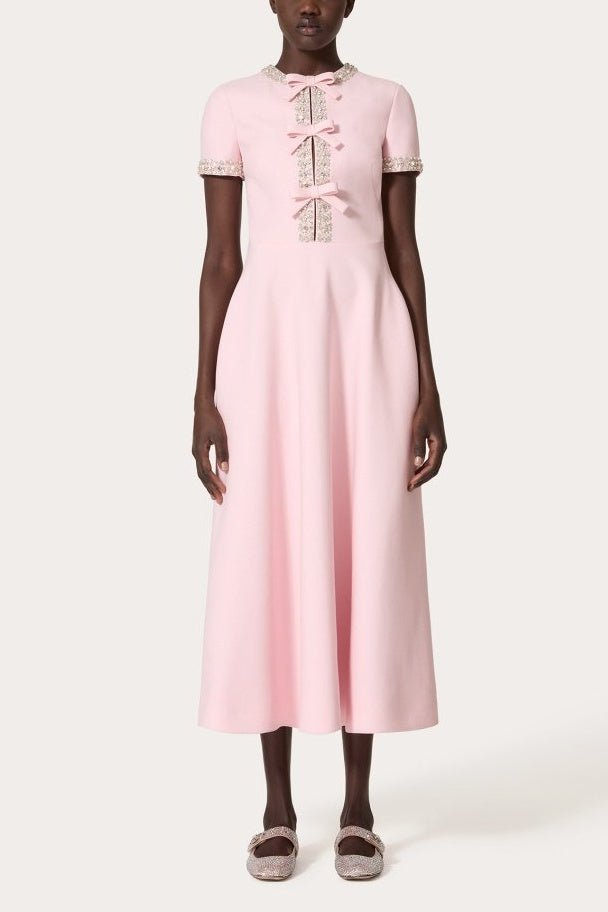 Vestido Midi con Cierre Trasero y Nudo Decorativo para Mujer | Ideal para Eventos Formales
